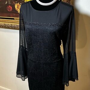 Thalia Sodi Elegant Black Midi Dress with Lace Detail